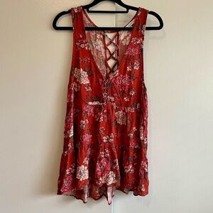 American Eagle boho sleeveless rust floral tunic size XS